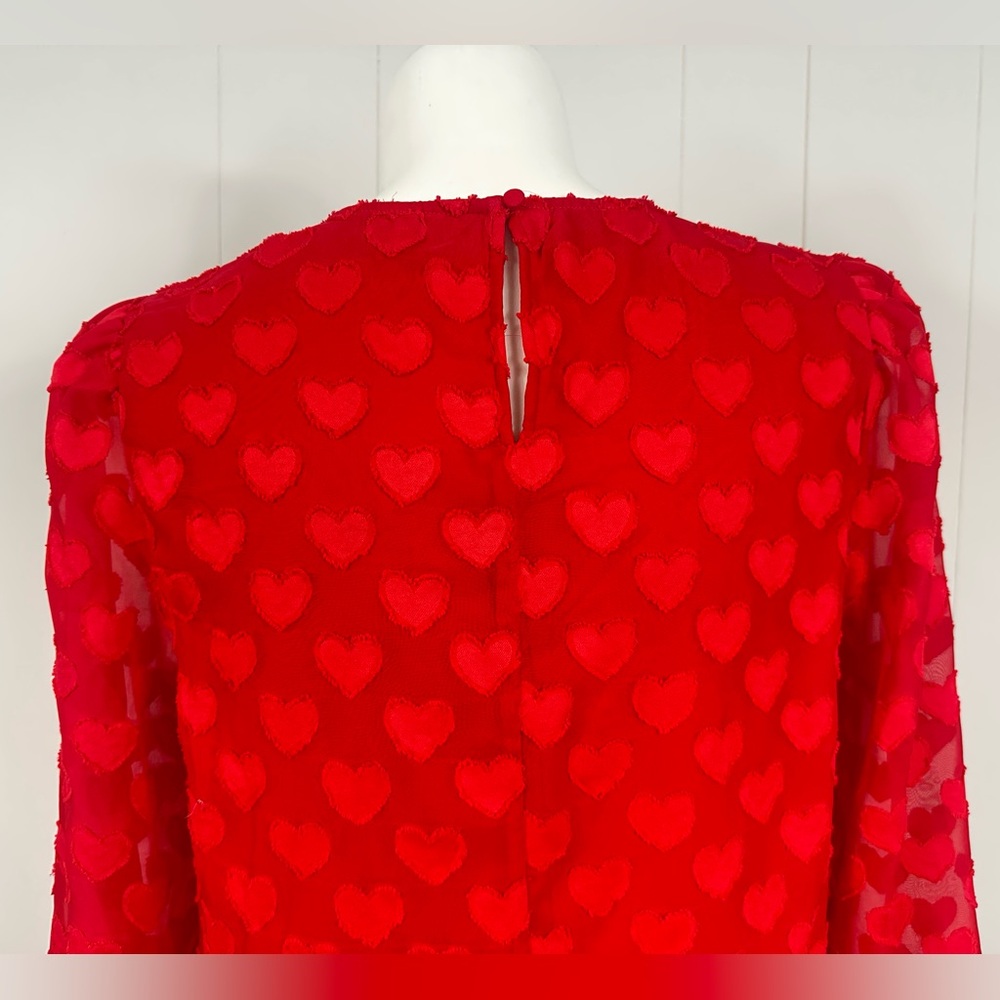 NEW Cato Red Sheer Embroidered Hearts Lace Tunic Top Sz 14/16W St Valentines Day - Picture 7 of 13